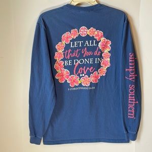 Simply Southern Women's Long Sleeve T- shirt  Size  Medium Blue / Pink